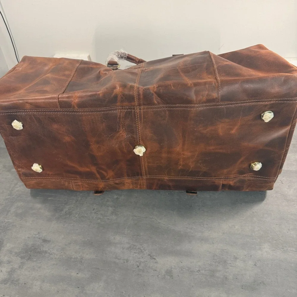 Denver Leather Craft Rio Duffel Men Large Brown Leather Shoe Compartment Travel